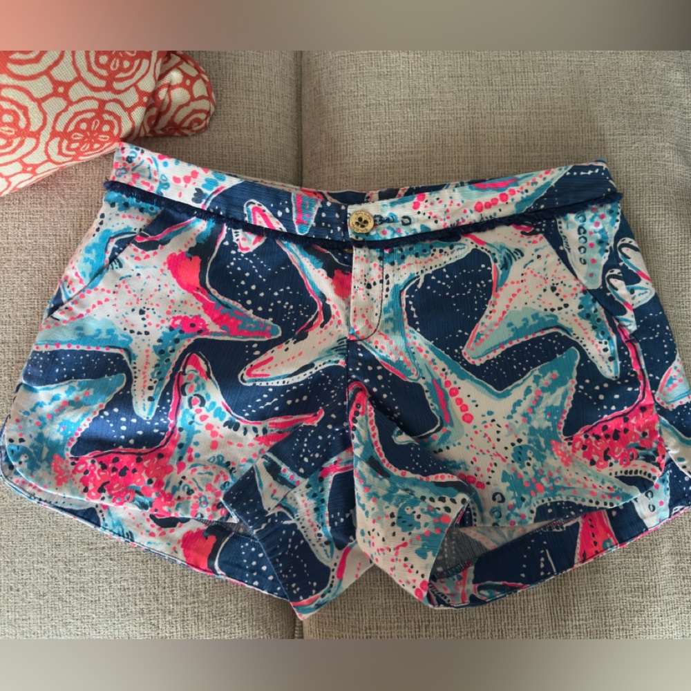Lilly Pulitzer Starfish-Print Jean Shorts in Navy, Pink & Teal